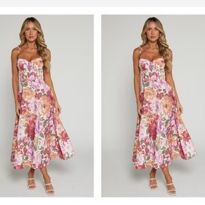 Showpo Floral Pink and Green Midi Dress